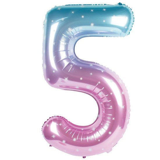 Globo Foil Número Gigante Galaxia Rosa y Azul 100 cm (40")