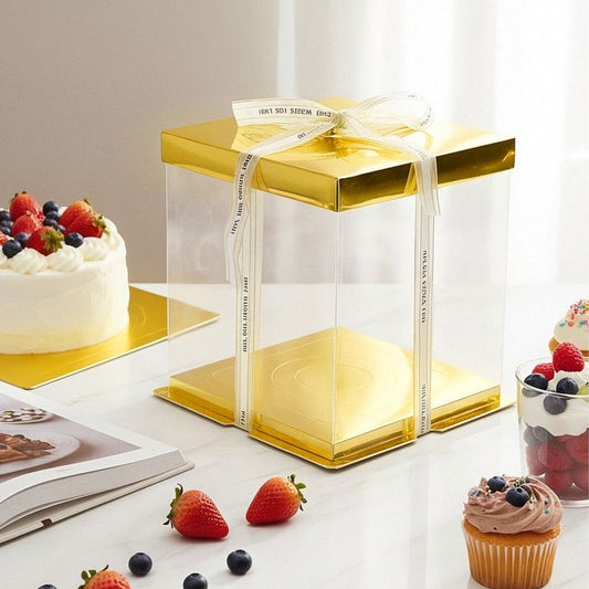 Caja para Tarta Dorada con Ventana
