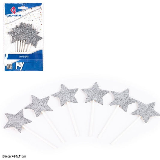 Toppers Estrellas con Purpurina 6 uds