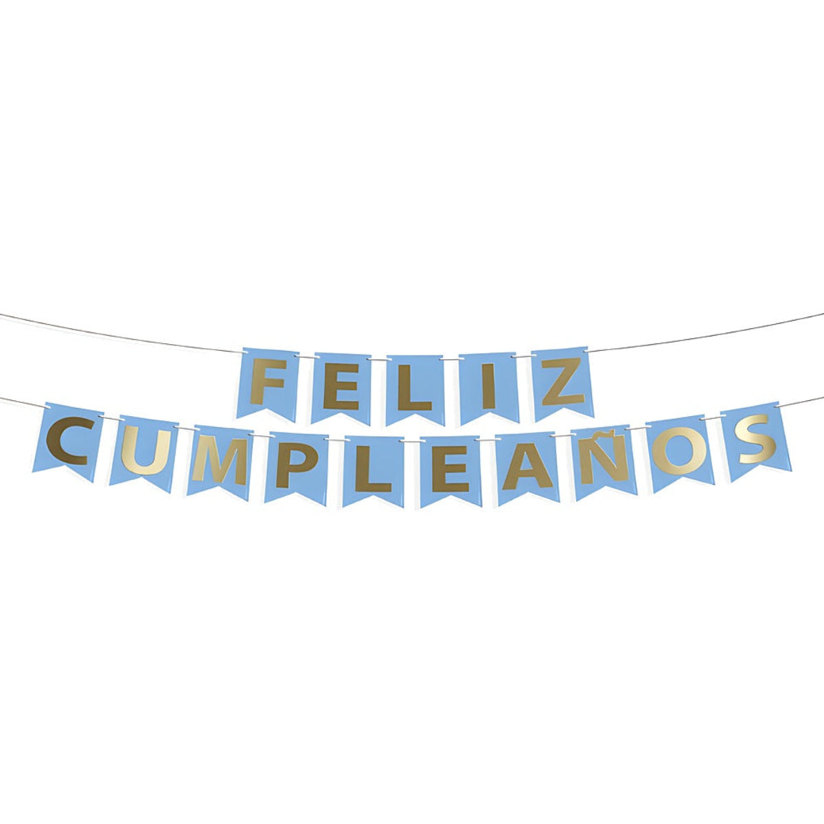 Guirnalda Banderines Feliz Cumpleaños Letras Oro 4 m Celeste