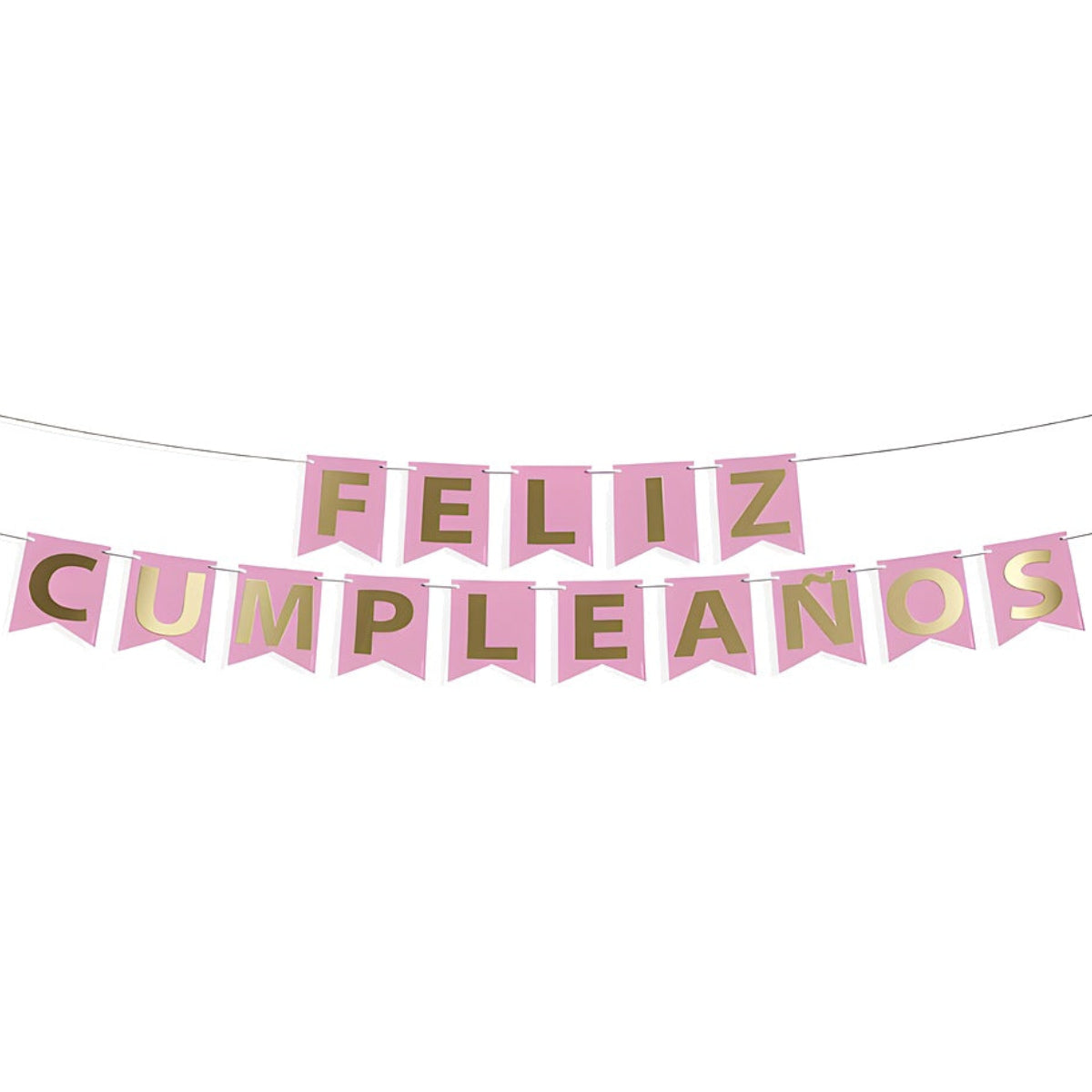 Guirnalda Banderines Feliz Cumpleaños Letras Oro 4 m Rosa