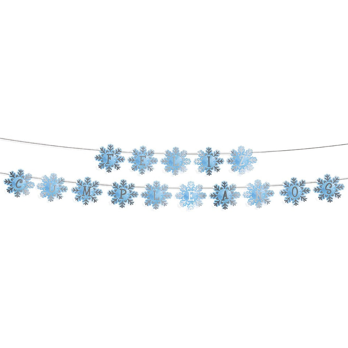 Guirnalda Feliz Cumpleaños Copos de Nieve Azul y Plata 4,5 m