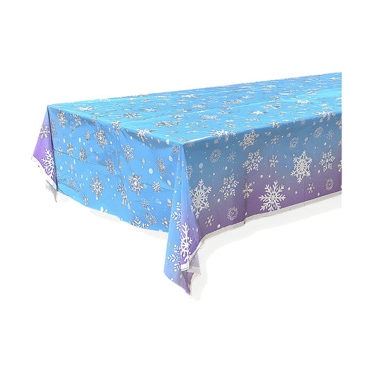 Mantel Plástico Copos de Nieve Azul y Lila 274 x 132 cm