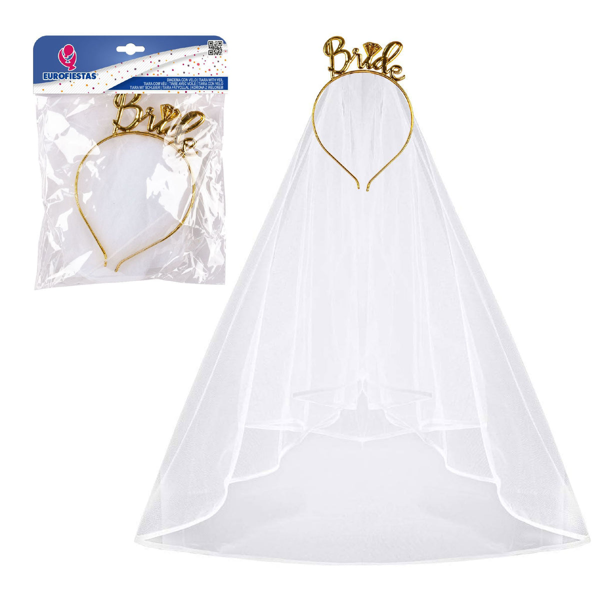 Diadema Bride Dorada con Velo de Tul