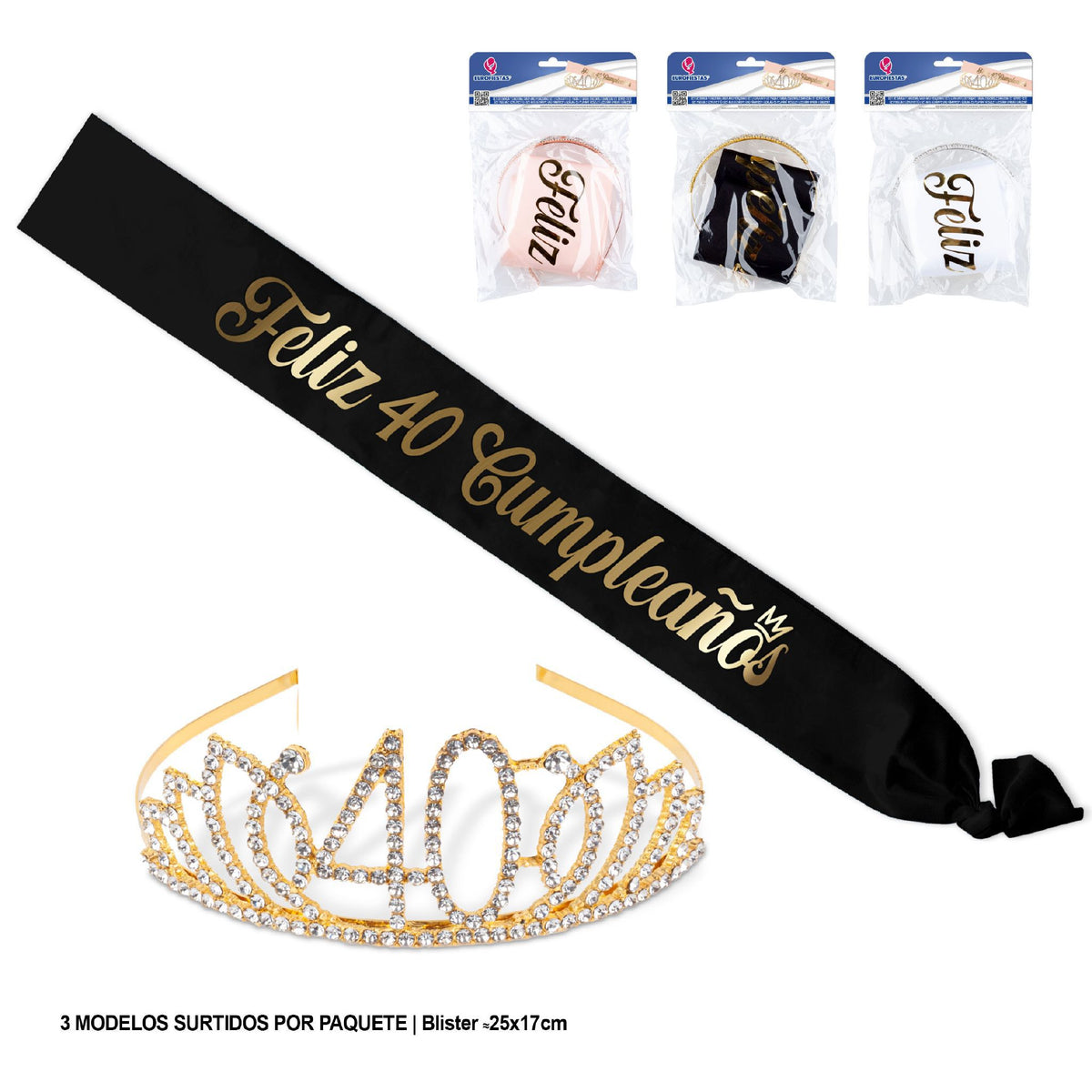 Set Banda Feliz Cumpleaños con Número y Corona Tiara con Strass