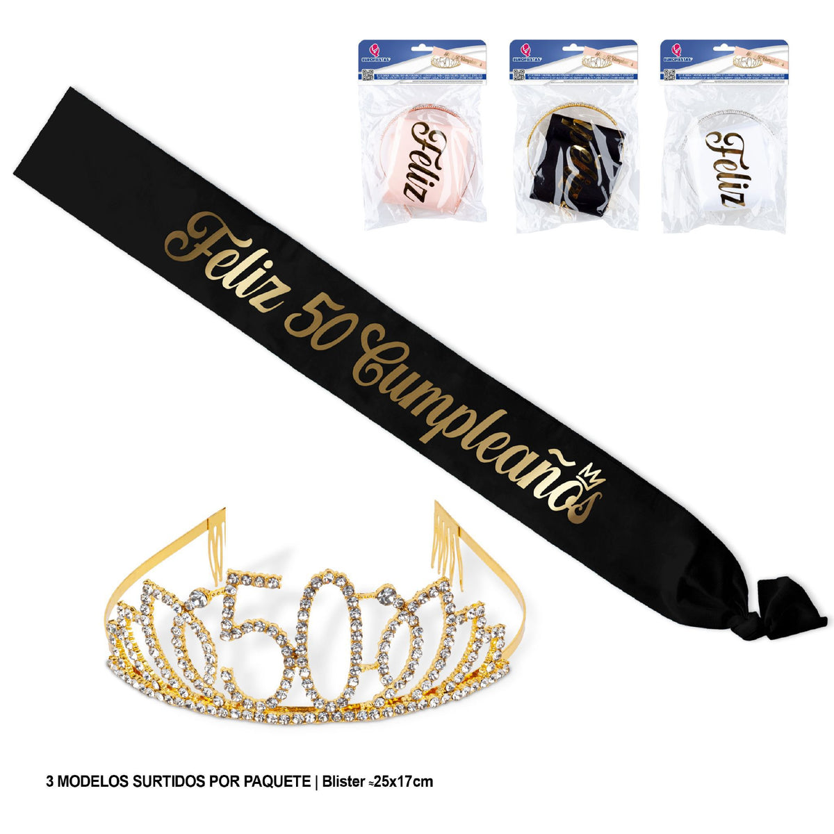 Set Banda Feliz Cumpleaños con Número y Corona Tiara con Strass