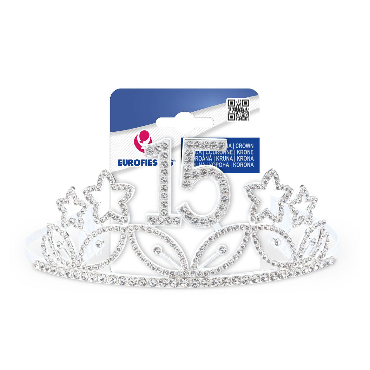 Corona Tiara 15 Años Plateada con Estrellas y Strass