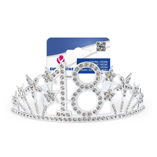 Corona Tiara 18 Años Plateada con Estrellas y Strass