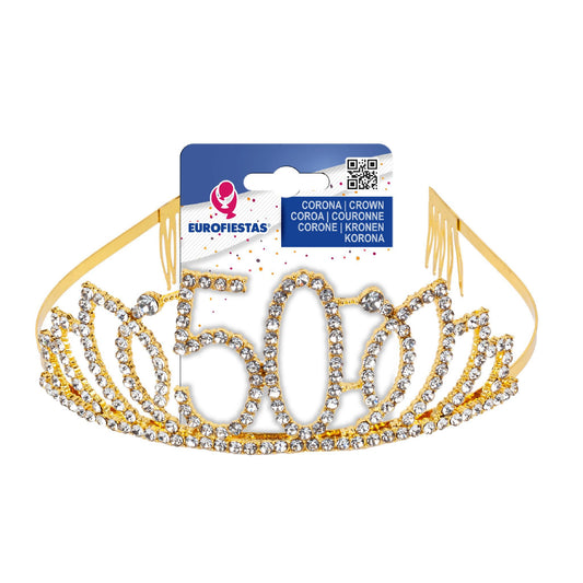 Corona Tiara Número Dorada con Strass 40 y 50 Años