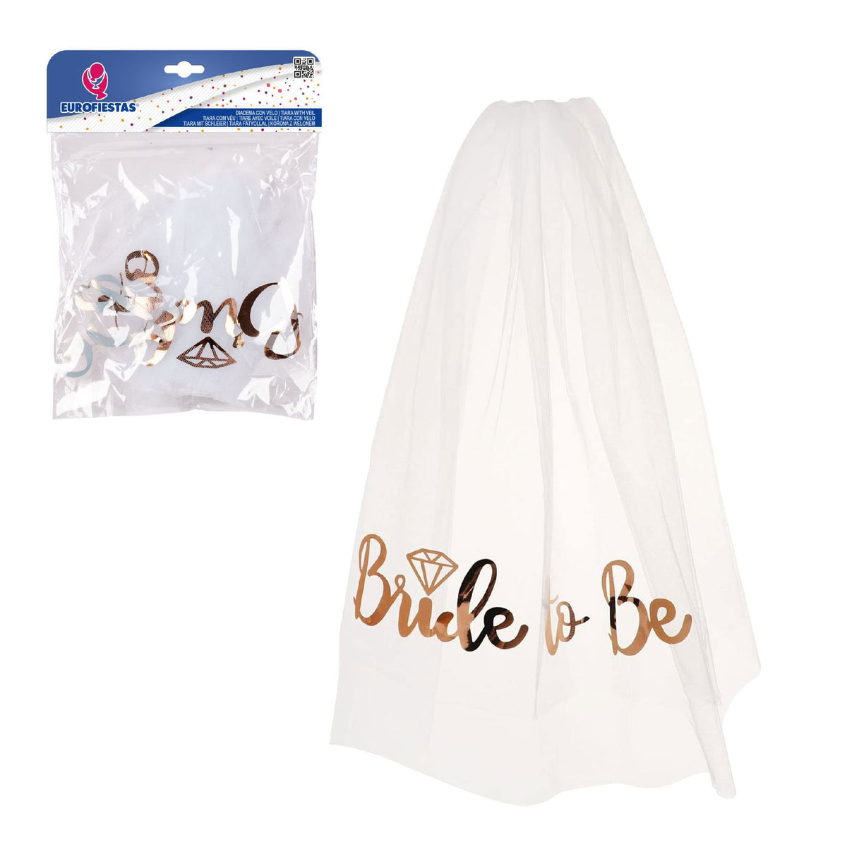 Velo Bride to Be Tul Blanco con Letras Oro Rosa