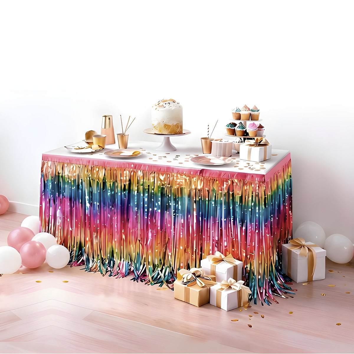 Faldón de Mesa Flecos Metalizados 275x74 cm Multicolor