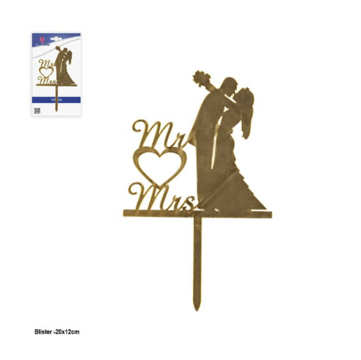 Topper Boda Mr & Mrs con Silueta de Pareja Dorado