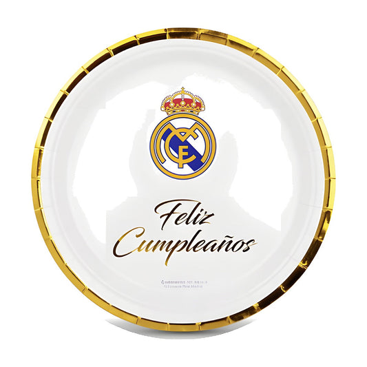 Platos Real Madrid Feliz Cumpleaños Dorado 23 cm 8 uds