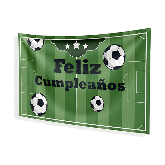 Pancarta Tela Feliz Cumpleaños Campo de Fútbol 120x68 cm
