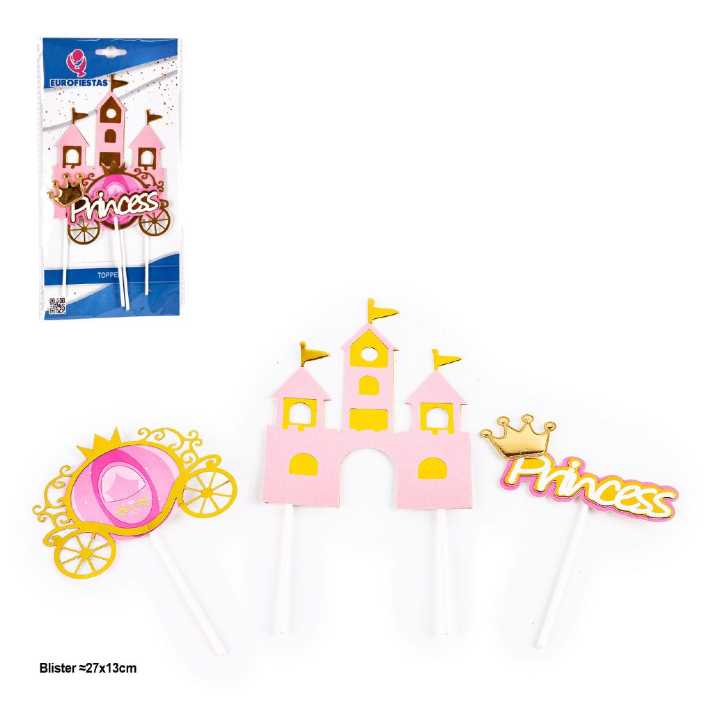Set Toppers Princesa Castillo y Carroza 3 uds