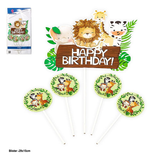 Set Toppers Happy Birthday Animales de la Selva 5 uds