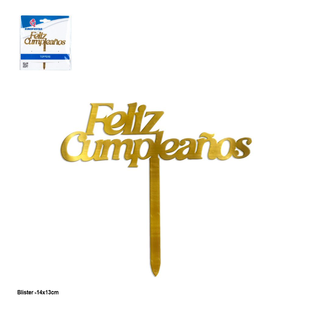 Topper Letras Feliz Cumpleaños Dorado Cursiva 11 x 10 cm