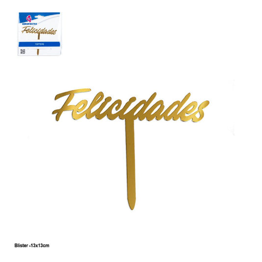 Topper Letras Felicidades Dorado Fino 11 x 9 cm