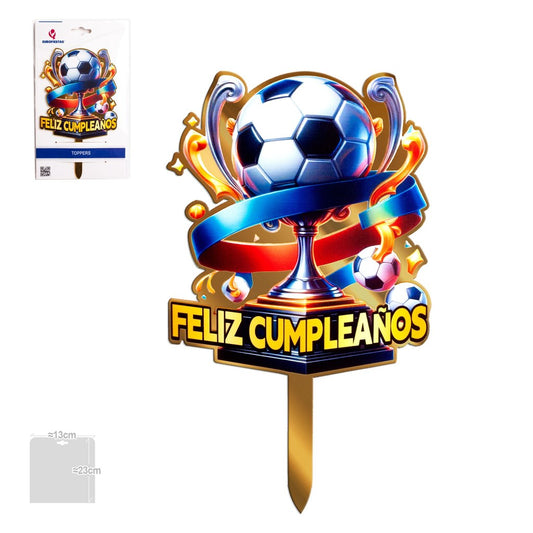 Topper Feliz Cumpleaños Balón de Fútbol y Copa