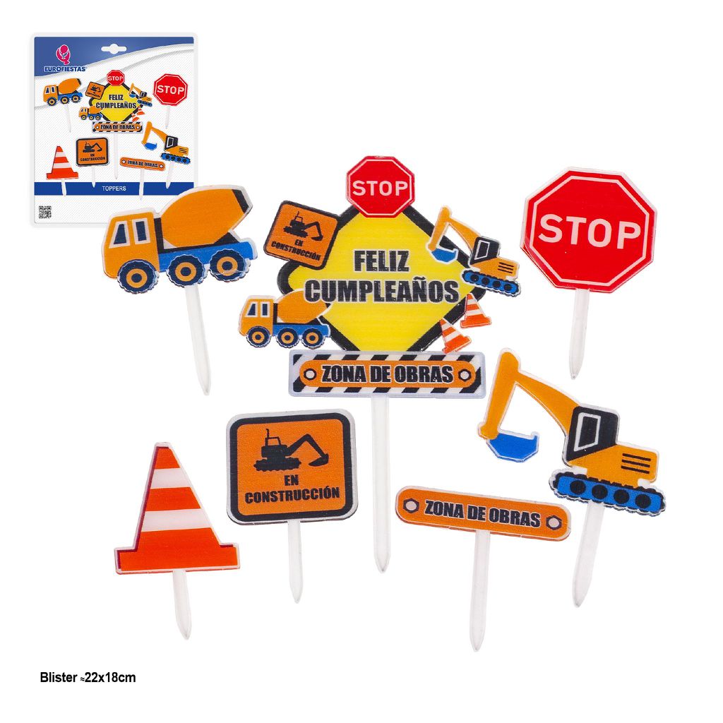 Set Toppers Feliz Cumpleaños Construcción 7 uds