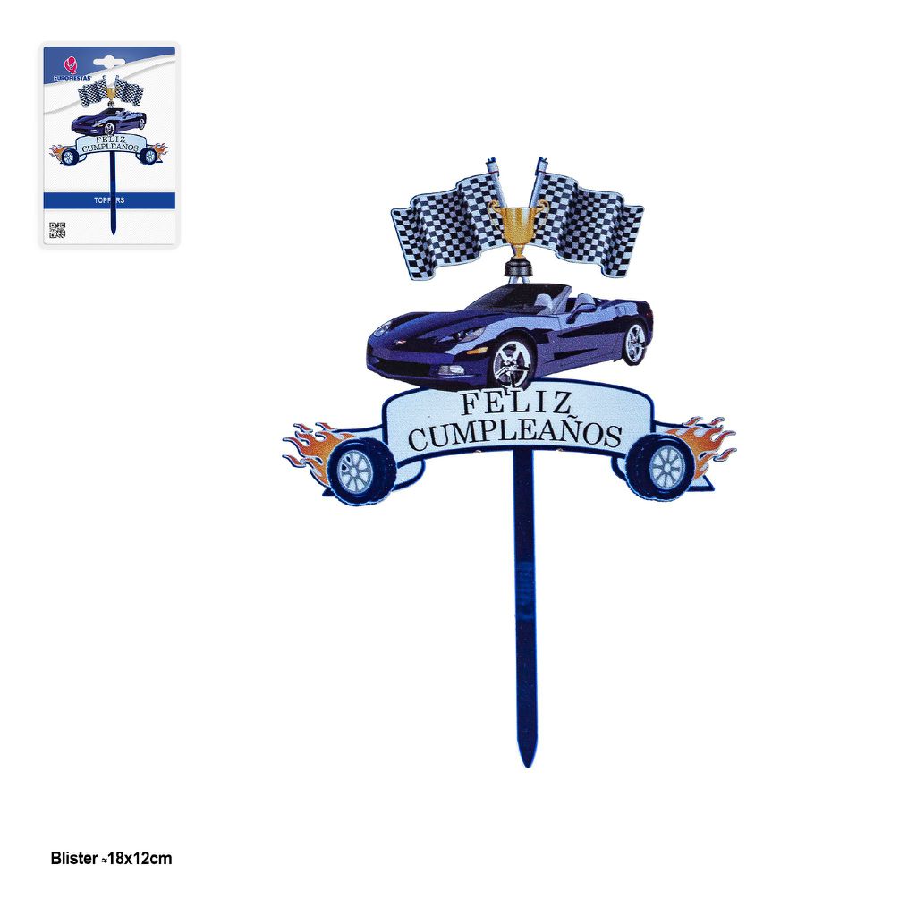 Topper Feliz Cumpleaños Coche Deportivo Azul