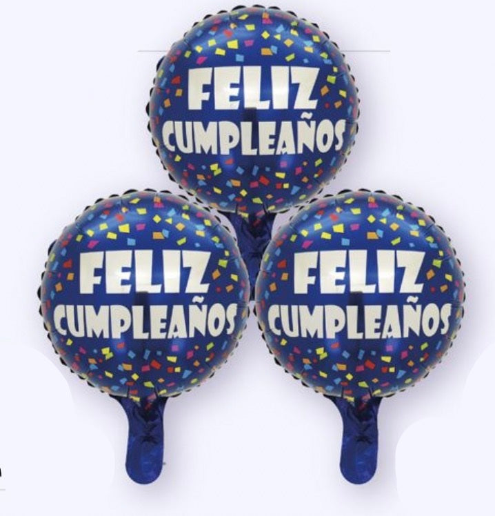 GLOBO FOIL FELIZ CUMPLEAÑOS 25CM 3uds