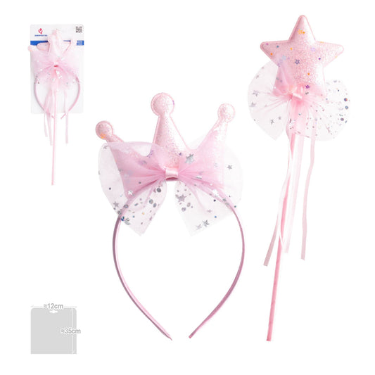 Diadema y Varita Corona y Estrella Rosa