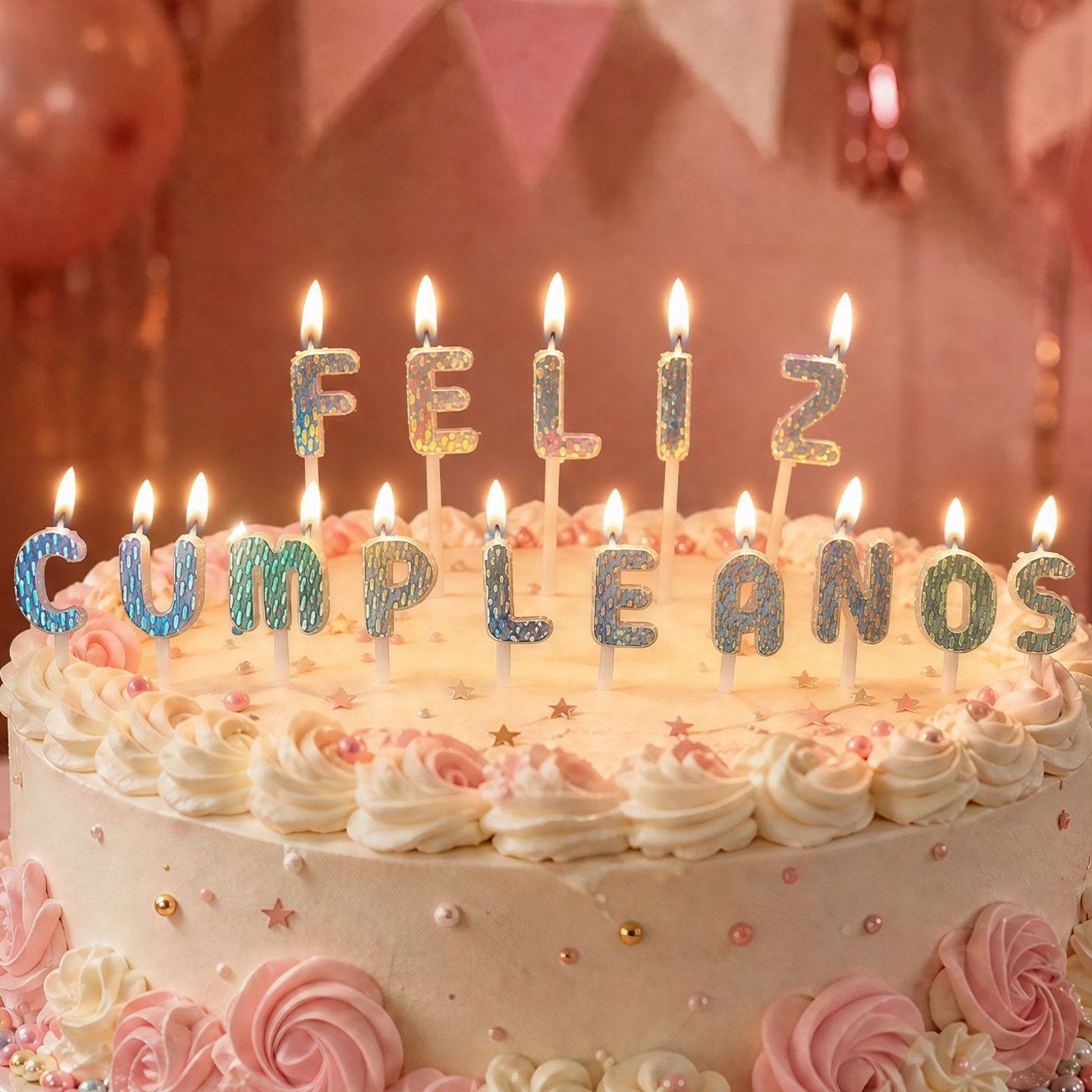 Vela Letras Feliz Cumpleaños Efecto Láser Holográfico