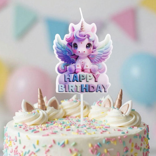 Vela Unicornio 3D Happy Birthday 6×7,8 cm