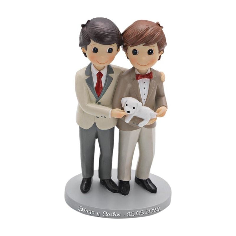 Figura Tarta Boda Novios Chicos con Perrito 20 cm