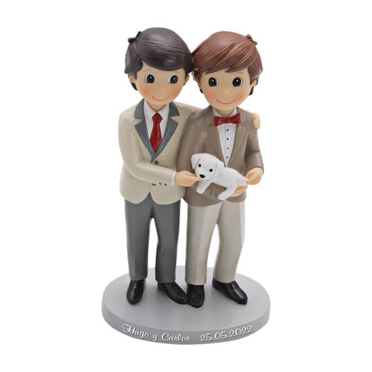 Figura Tarta Boda Novios Chicos con Perrito 20 cm