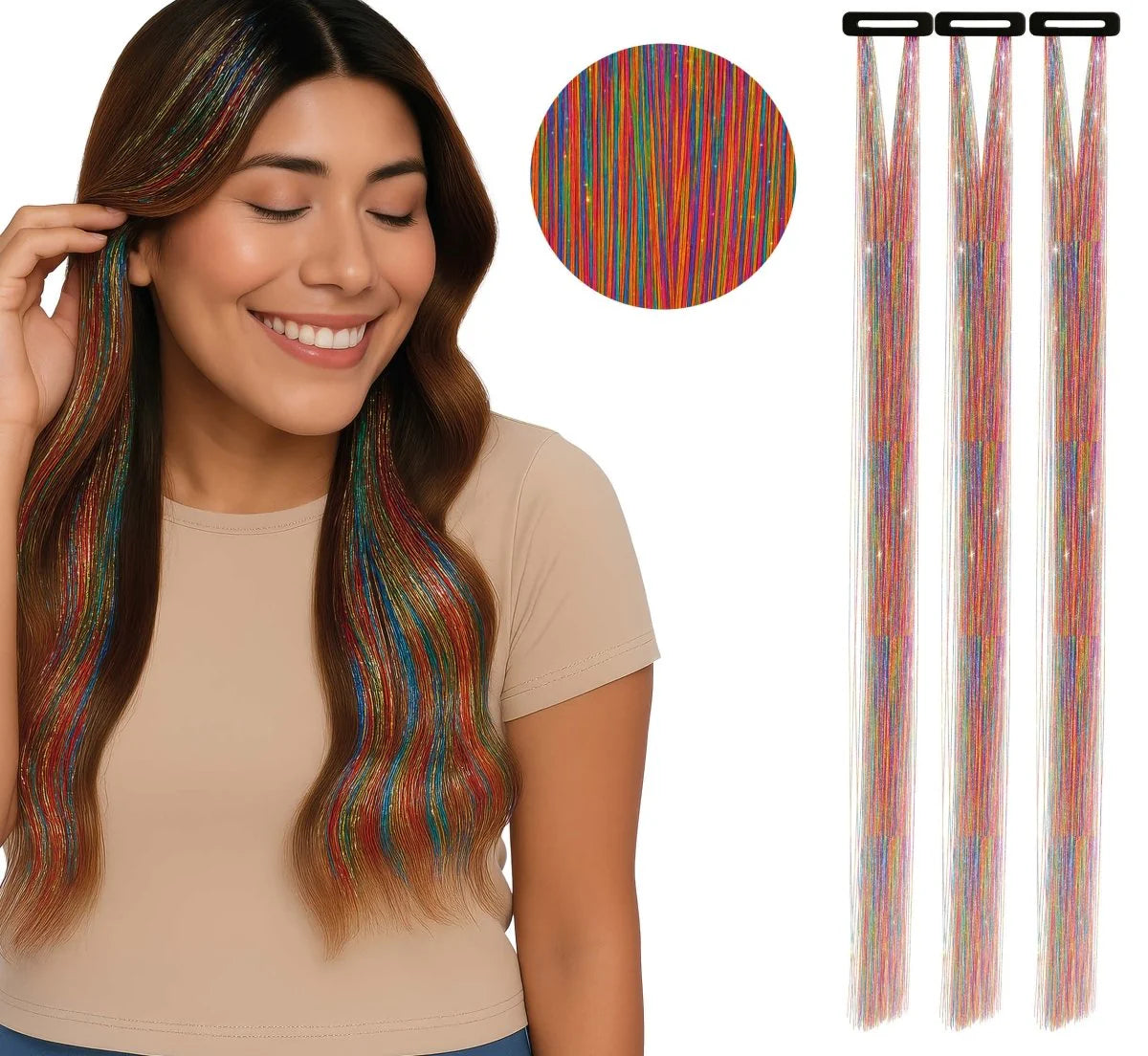 Extensiones de Pelo Glitter 50cm Pack 3 Piezas