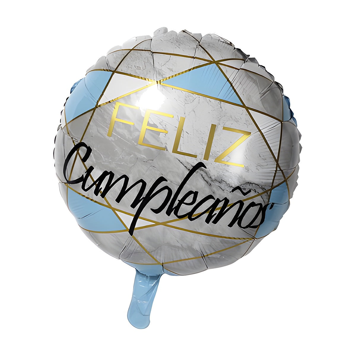Globo Foil Redondo Feliz Cumpleaños Geométrico 45 cm azul