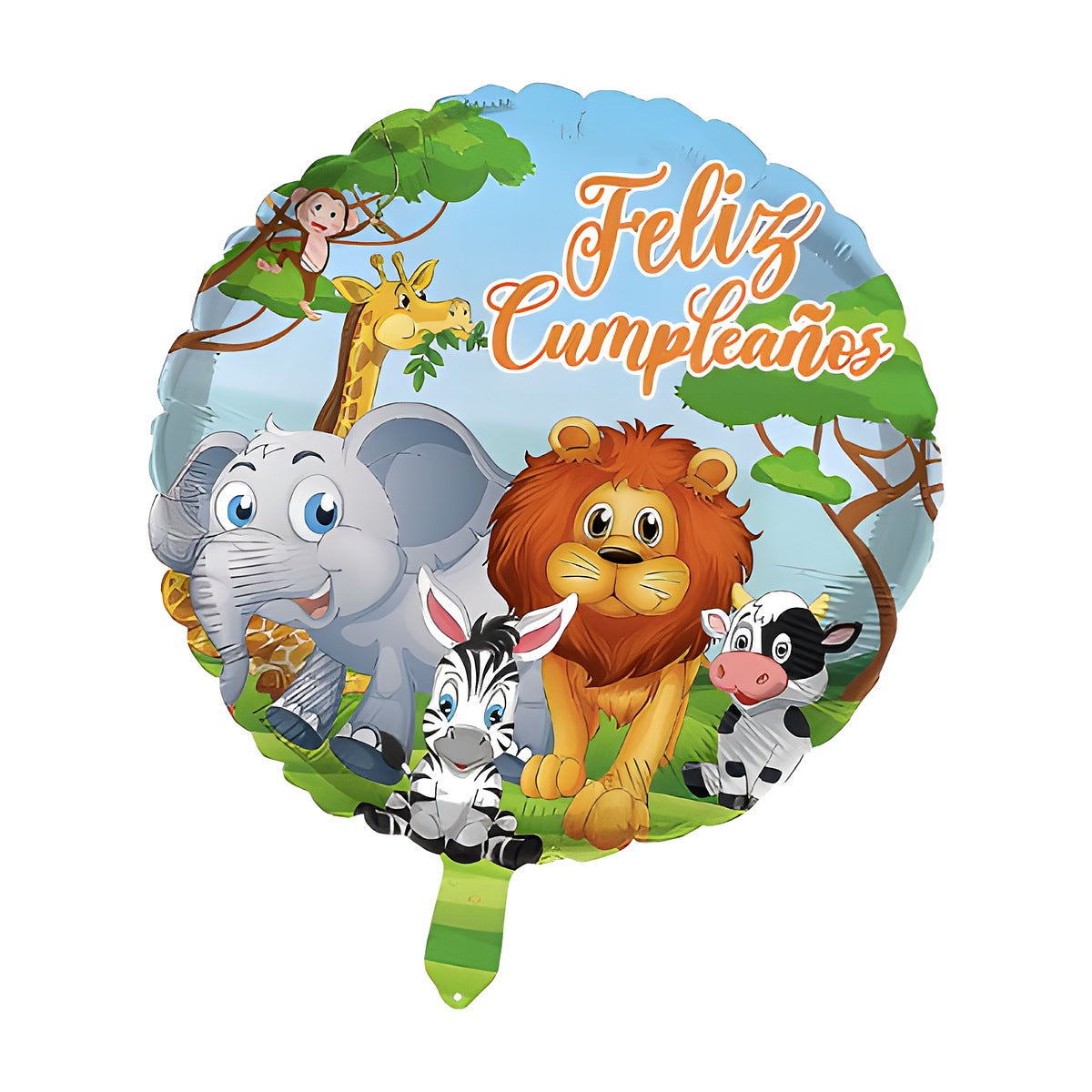 Globo Foil Redondo Feliz Cumpleaños Animales de la Selva 45 cm