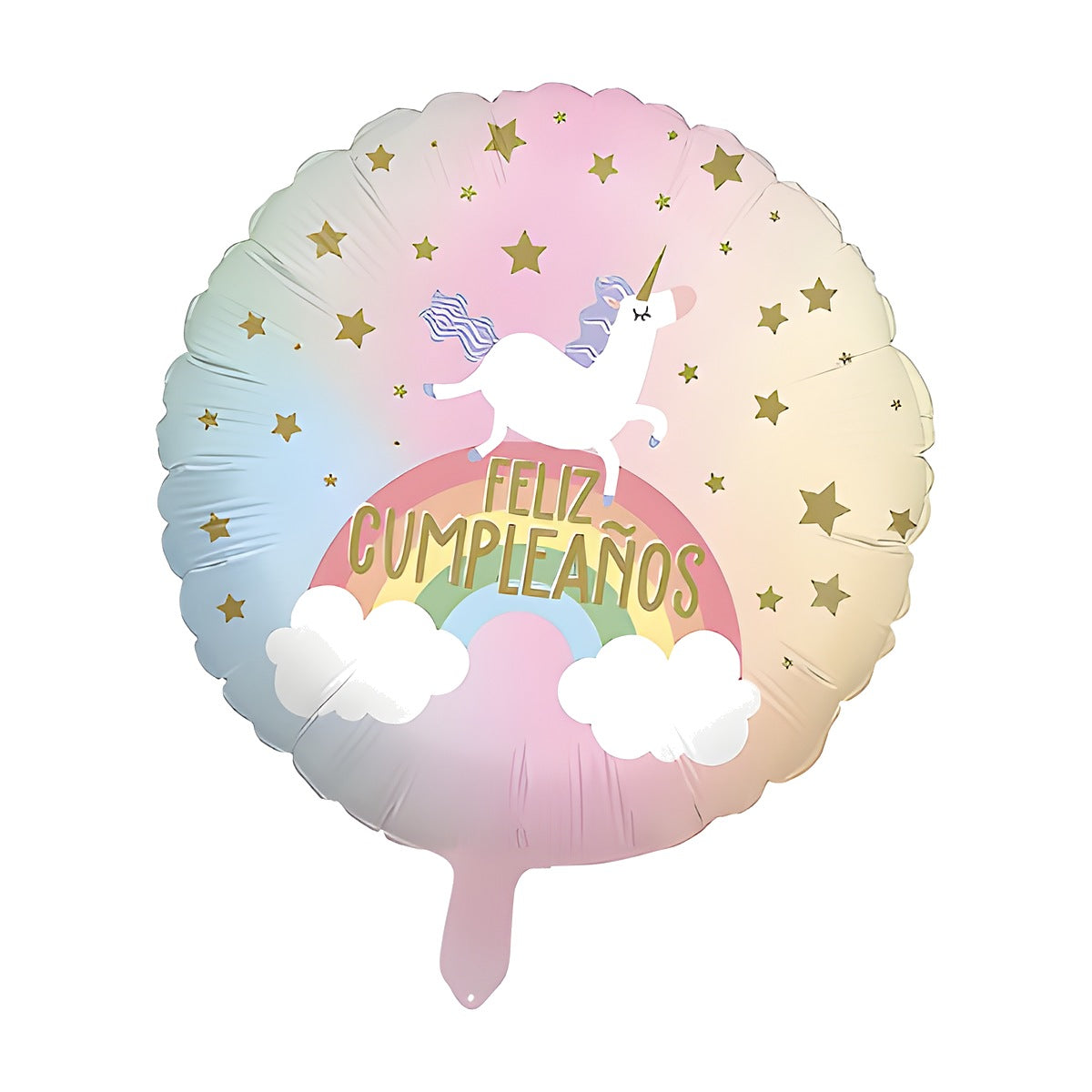 Globo Foil Redondo Feliz Cumpleaños Unicornio Arcoíris 45 cm