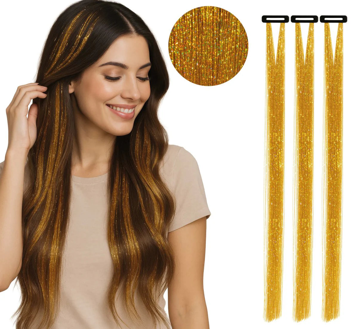 Extensiones de Pelo Glitter 50cm Pack 3 Piezas