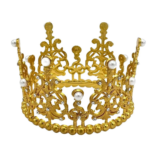 Decoración Tartas Corona con Perlas 11 cm - Oro