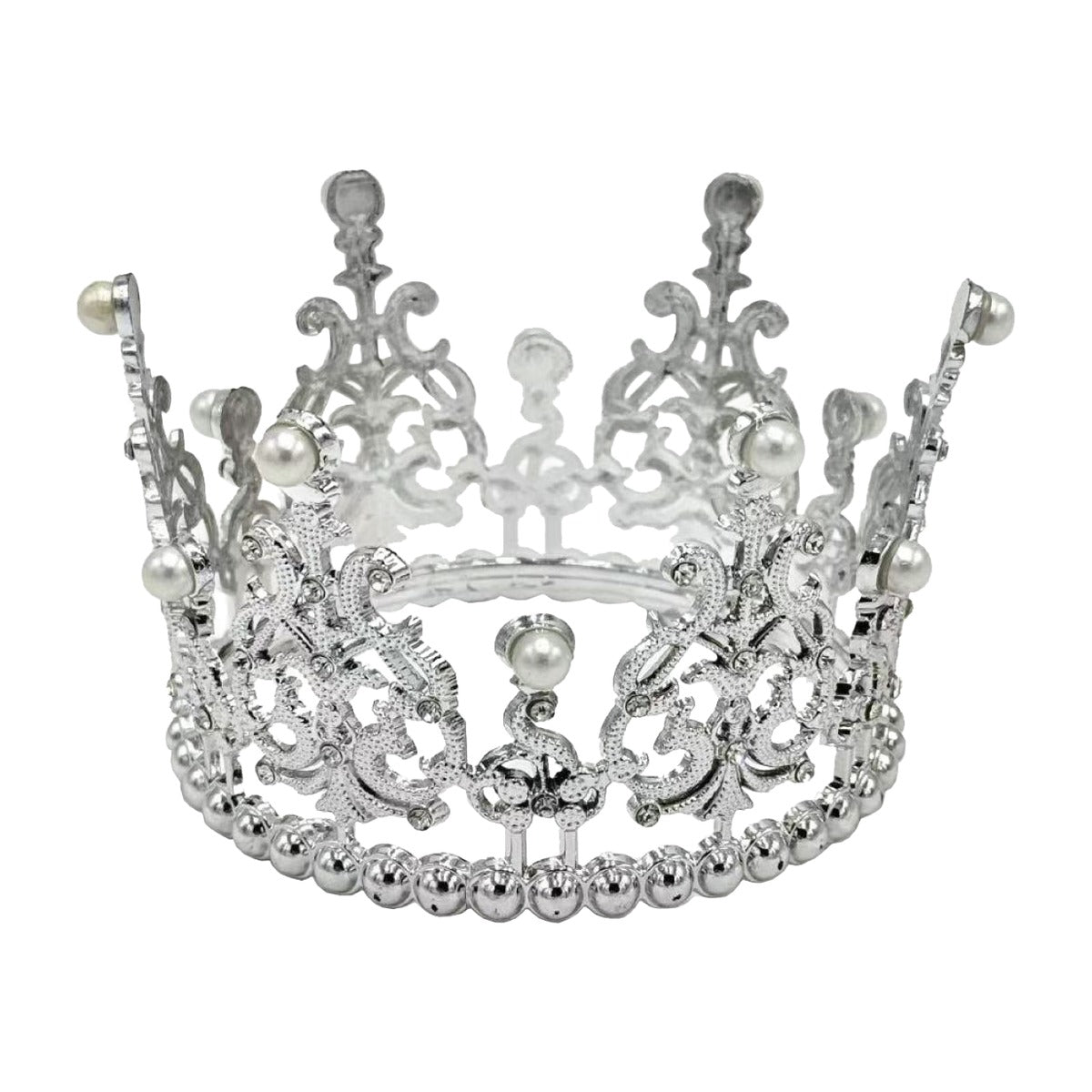 Decoración Tartas Corona con Perlas 11 cm - Plata