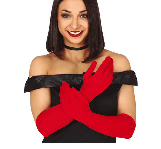 Guantes Largos Rojos 42 cm Disfraz Halloween Carnaval Adulto