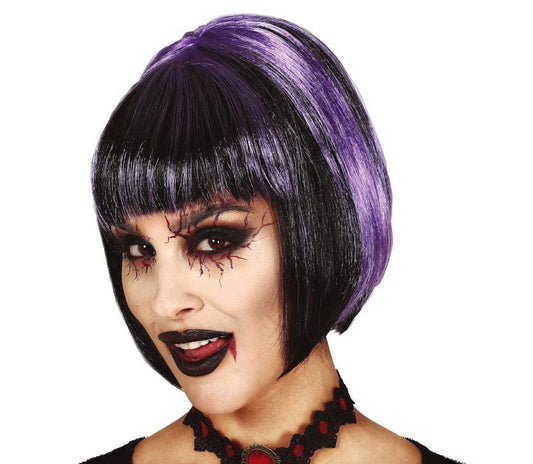 Peluca Corta Bob Negro y Morado