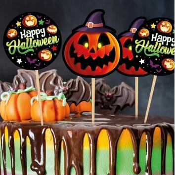 Adorno de Papel para Tarta de Halloween 6 cm, 12 uds