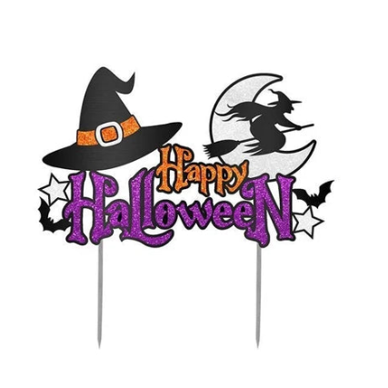 Adorno para tarta de Halloween naranja y morado con purpurina