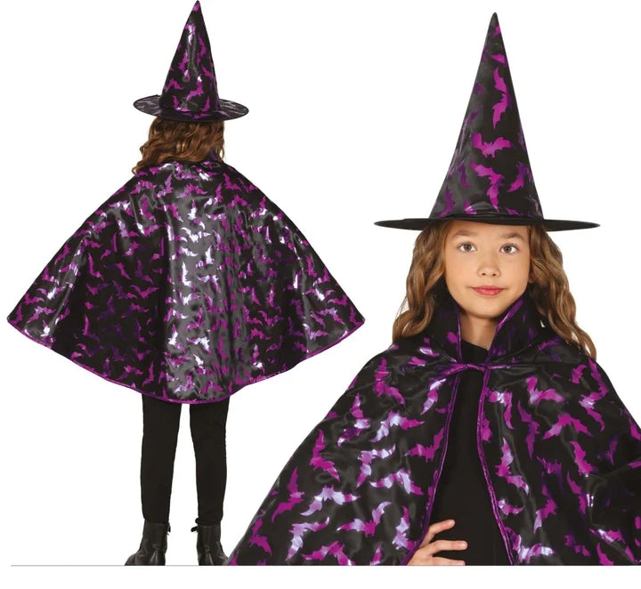Disfraz Infantil de Bruja con Capa y Sombrero