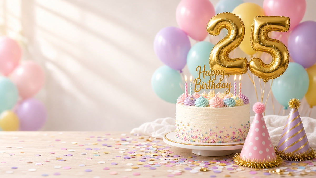 Tarta de cumpleaños con globos dorados de números