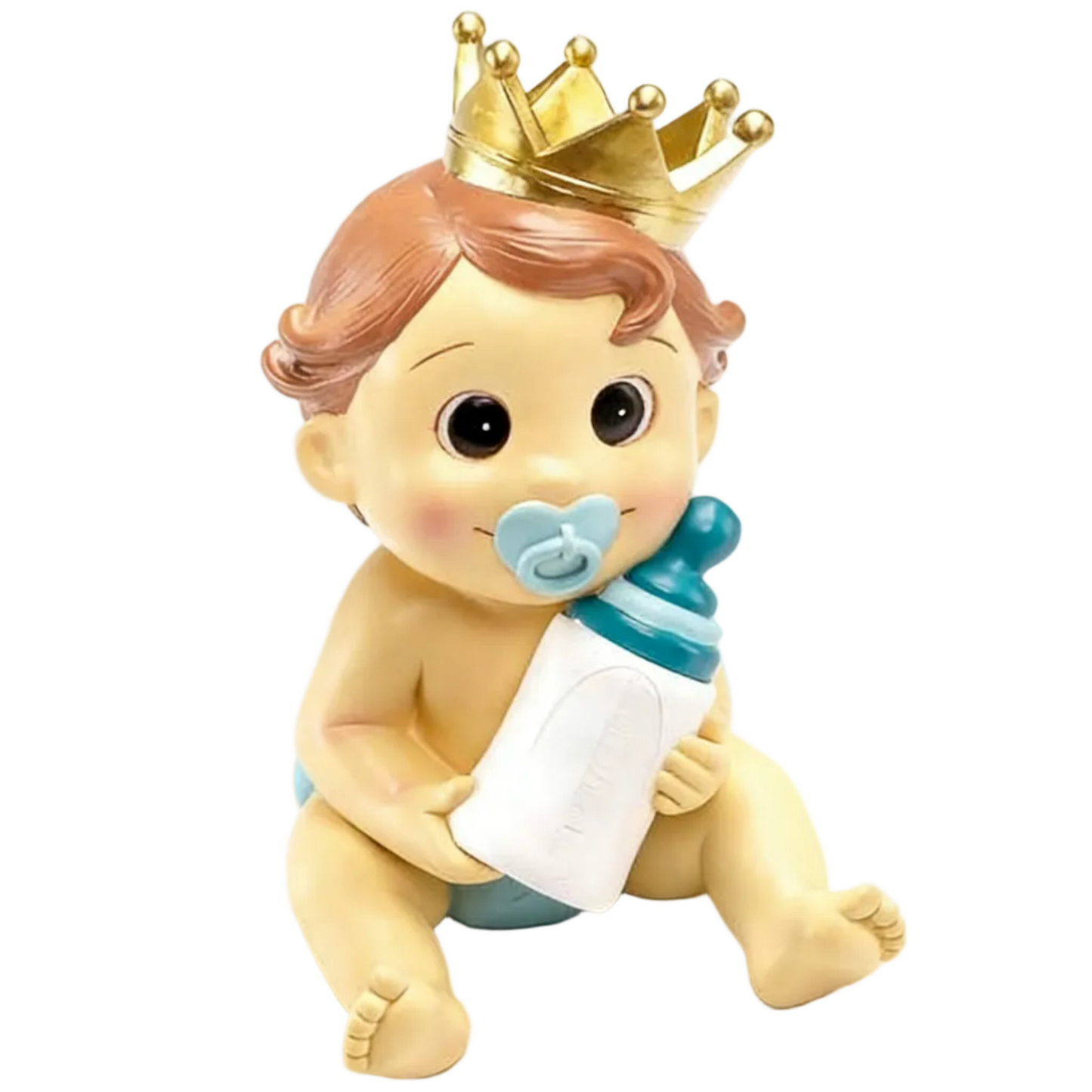 Hucha Bebé Niño con Corona y Biberón | Figura para Tarta de Bautizo