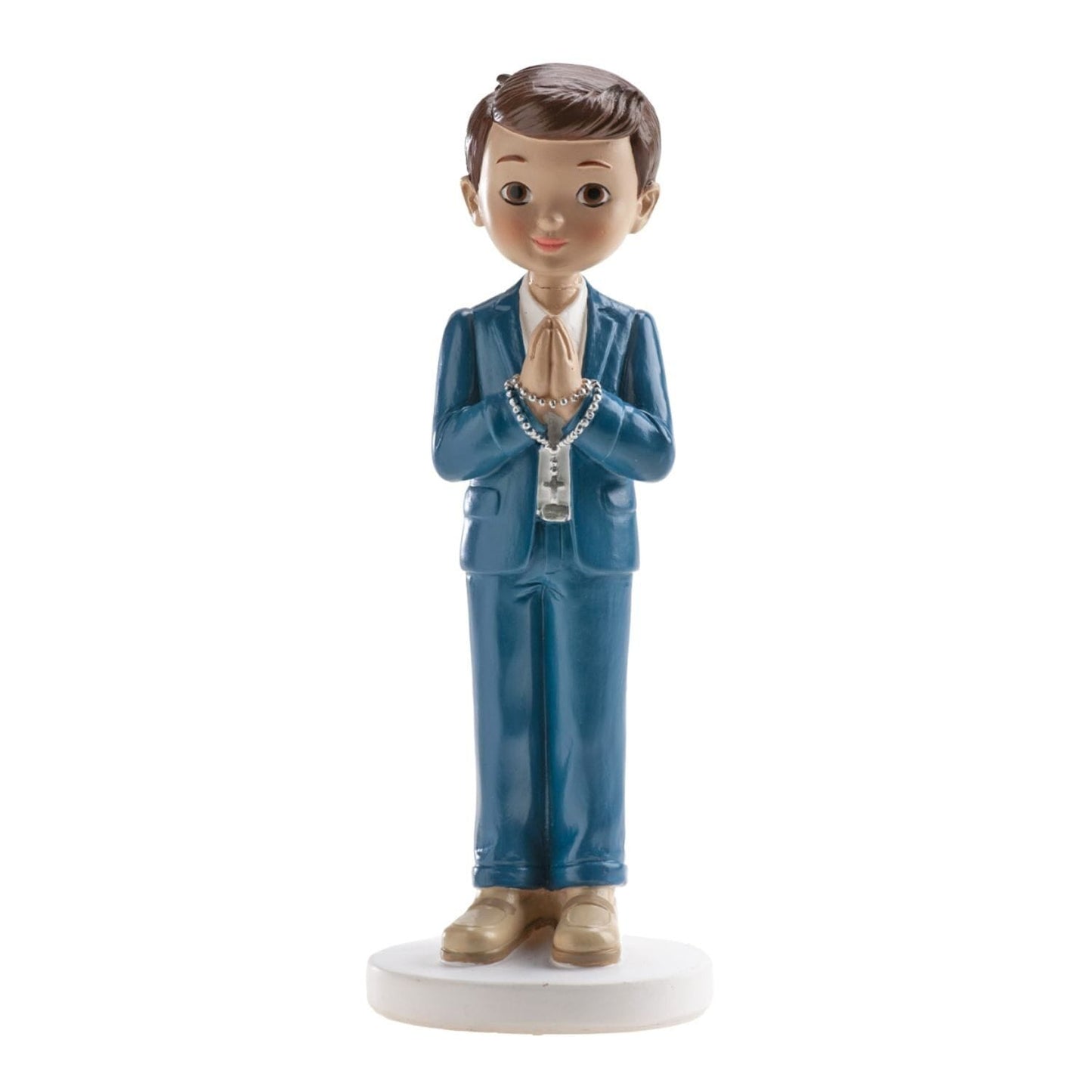 Figura Tarta Comunión Niño Traje Azul y Rosario 16 cm