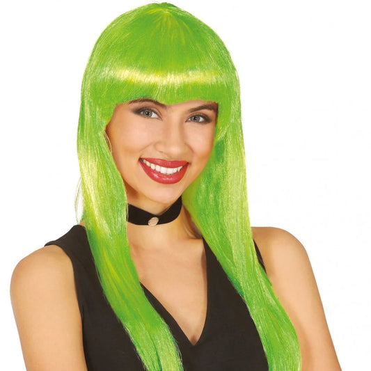 Peluca Verde Lima con Flequillo Liso