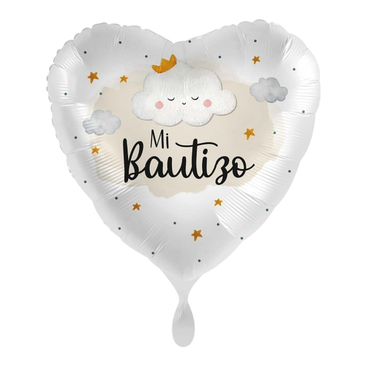 Globo foil Corazón Mi Bautizo Nubes 43 cm sobre fondo blanco