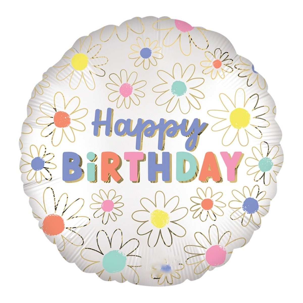 Globo Foil Happy Birthday Margaritas 45 cm sobre fondo blanco