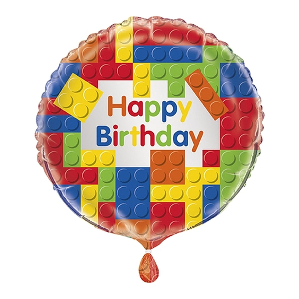 Globo Foil Happy Birthday Bloques de Construcción 46 cm sobre fondo blanco